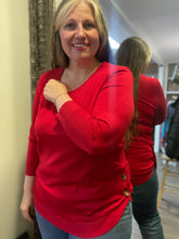 Red Lightweight Double Button Sweater