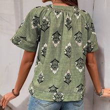 Sage Boho Print V-Neck Short Sleeve Blous