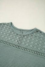 Mist Green Lace Patchwork Waffle Short Sleeve Top