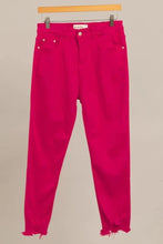 Hot Pink Skinny Denim Jeans with Dog Bite Hem