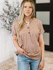 Almost There V-Neck Henley Top In Taupe