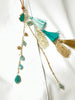 Turquoise & Tan with a Gold Peacock Feather Cinch Necklace