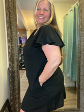 Flutter Sleeve V-neck Dress with Pockets