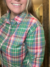 Green Spring Plaid Button Down Top