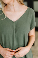 Barely Trying V-Neck Relaxed Dress in Gray Green