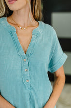 Basic Fade V-Neck Acid Wash Top in Dusty Teal