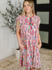 Boho and Behold Flutter Sleeve Dress in Blush/Fuchsia/Mint