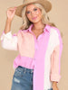 Pink Combo Gauze Colorblock Button Up Shirt