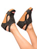 Carley Wedge Sandals in Black Metallic