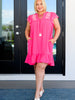 Carnival Flutter Sleeve Dress In Hot Pink