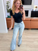 Caroline Mid Rise Control Top Distressed Flare Jeans