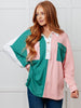 Chip Off the Old Colorblock V-Neck Henley in Green
