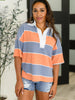 Cloudbound Collared Casual Top in Orange and Denim
