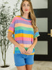 Color Theory Drop Shoulder Top in Blue, Yellow and Pink