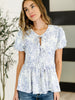 Dainty Lil' Thing Balloon Sleeve Blouse in Ivory/Blue