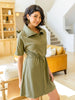 Darla Button Up Collared Dress in Olive
