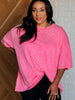 Don't Mind Me Mineral Wash Drop Shoulder Tee in Fuchsia