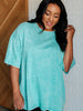 Don't Mind Me Mineral Wash Drop Shoulder Tee in Turquoise