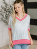 Dressed to Chill V-Neck Top in Heather/Grey/Ivory/Pink