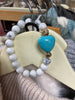 Turquoise & White Bead Stretch Bracelet