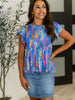 Flirt Alert Flutter Sleeve Top in Blue