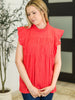 Float This Way Flutter Sleeve Blouse in Coral