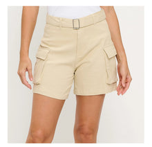 Beige Belted Cargo Shorts