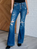 Gabriella Mid Rise Distressed Button Fly Flare