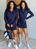 Getting Out Long Sleeve Hoodie Romper in Navy