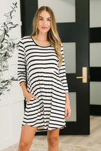 Haute Mess Scooped Hem Casual Dress in Black and White Striped