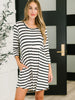 Haute Mess Scooped Hem Casual Dress in Black and White Striped