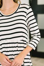 Haute Mess Scooped Hem Casual Dress in Black and White Striped