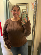 Chocolate Brown Cable Sweater with Thumbholes