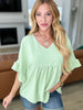 Airflow Peplum Ruffle Sleeve Top in Sage