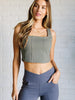 It's All About the Balance Twill Square Neck Crop Top in Dusty Olive
