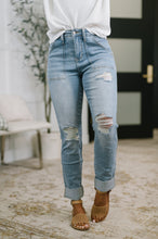Aiden High Rise Patch Pocket Distressed Boyfriend Jeans