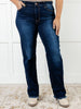 Jacqueline Mid Rise Frayed Hem Straight Leg Jean