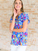 Lizzy Cap Sleeve Top in Blue and Magenta Ikat