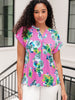 Lizzy Cap Sleeve Top in Coral and Blue Floral