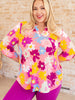 Lizzy Top in Coral and Magenta Painted Floral