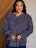Lucid Dream Ruffle Neckline Blouse in Navy