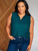 Matter of Fact Pleat Front Sleeveless Blouse in Sea Green