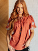 No Concerns Embroidered Sleeve Blouse