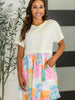 Office Associate Patchwork Print Babydoll Dress