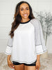 Preoccupied Striped Sleeve Top in Black