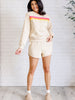 Retro Rainbow Shorts Set in Tan