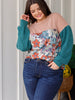 Retro and Ribbed Floral Color Block Top