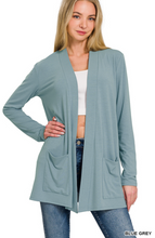 Slouchy Lightweight Open Front Pocket Cardigan