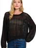 Black Hollow Out Long Sleeve Open Knit Sweater
