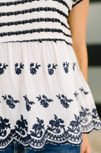 Too Sweet to Share Scalloped Hem Blouse in Ivory and Navy